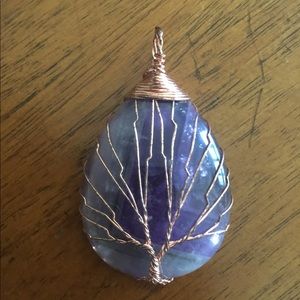 Real gemstone copper wrapped tree design pendant